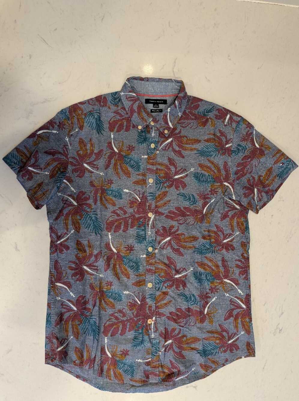Tommy Hilfiger New York Fit Short Sleeve Floral Button-Down Shirt - Size XL